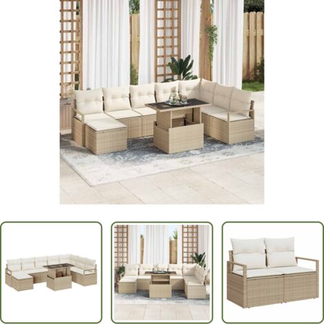 Set di divani -  Set Divano da Giardino con cuscino 9 pcs beige e panna