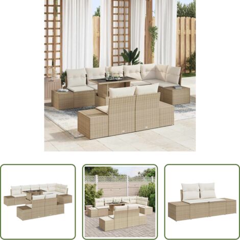 Set di divani - Set Divano da Giardino con cuscino 9 pcs beige e panna