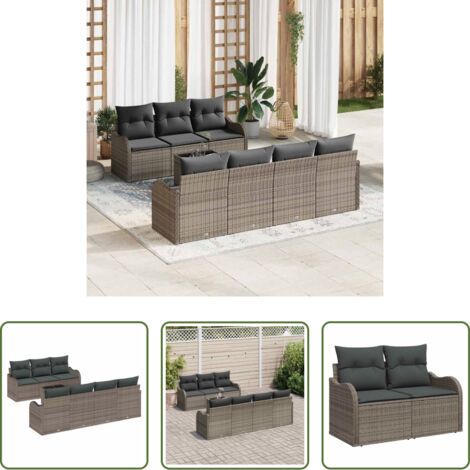 Set di divani -  Set Divano da Giardino Grigio 55 x 55 x 37 cm polyrattan