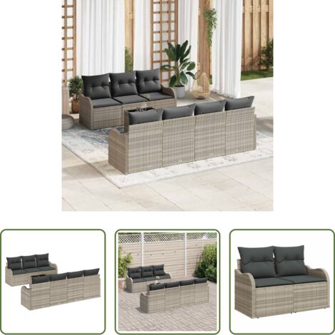 Set di divani -  Set Divano da Giardino Grigio chiaro 55 x 55 x 37 cm polyrattan
