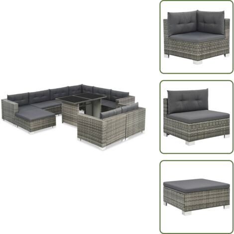 Set di divani - vidaXL Set Divani da Giardino 10 pz con Cuscini in Polyrattan Grigio - Cuscini per divano