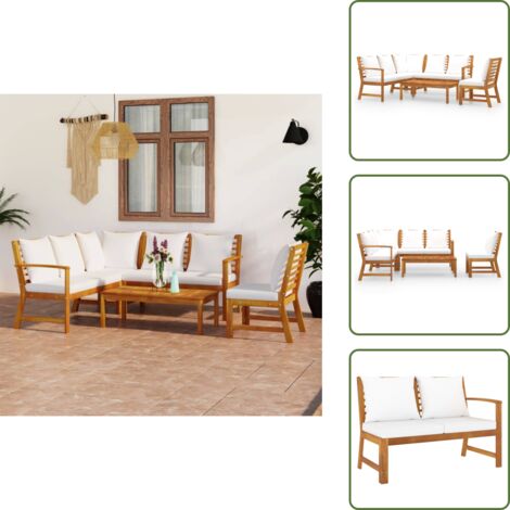 Set di divani - vidaXL Set Divani da Giardino 5 pz con Cuscini Crema in Legno Acacia - Divano in legno acacia