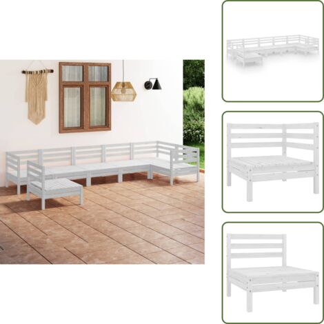 Set di divani - vidaXL Set Divani da Giardino 7 pz in Legno Massello di Pino Bianco - Divano in pino