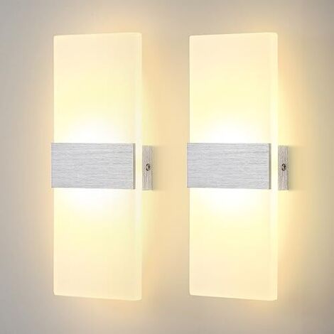 Set di due applique a LED in acrilico da 6W, con illuminazione verso l'alto e verso il basso, adatte ad ambienti interni come corridoi e camere da letto, con luce bianca calda.
