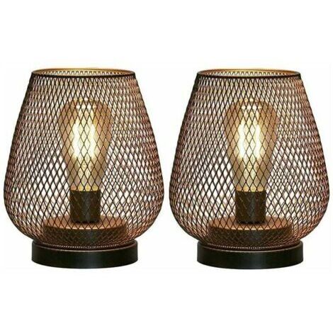 Set di due lampade da comodino in metallo senza fili con gabbia - Lampade da esterno a batteria, adatte per soggiorni, matrimoni e terrazze, elegante design retrò, utilizzabili sia all'interno che all