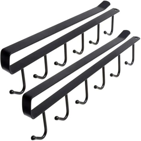 Set di due portabicchieri neri, con ganci di montaggio integrati per armadietti, non è necessaria la foratura, possono contenere fino a 6 tazze.