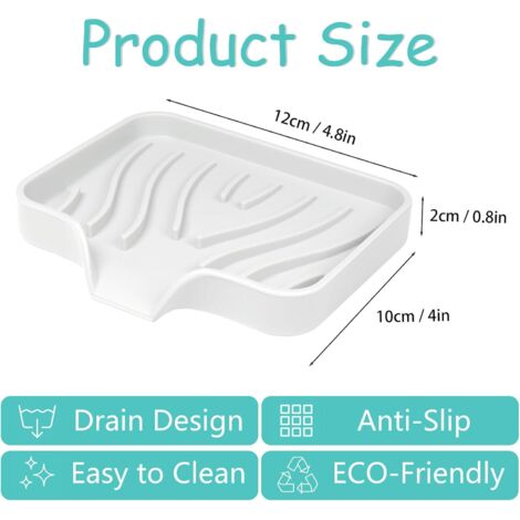 Set di due portasapone in silicone, portasapone da bagno con foro di drenaggio, inclinabile, antiscivolo, adatto per doccia, cucina e vasca da bagno (bianco).