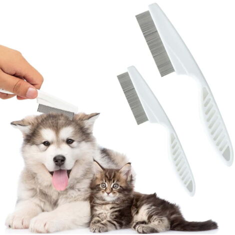 Set di due spazzole multifunzione 2 in 1 per la toelettatura di animali domestici: pettine massaggiante a denti fini in acciaio inossidabile, pettine per la rimozione delle macchie lacrimali, ideale p