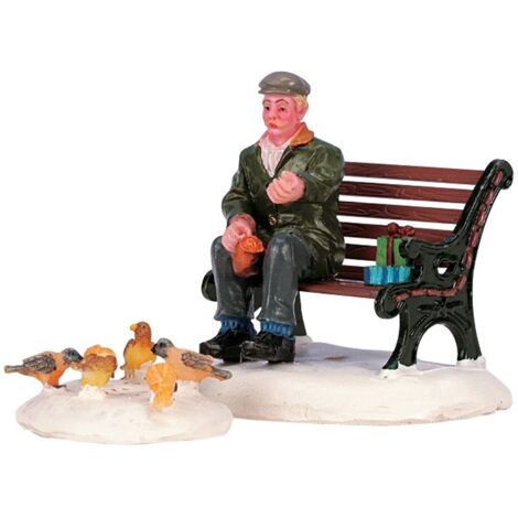 Set di due statuette natalizie Feeding Pigeons decorazione per presepe e villaggio di Natale