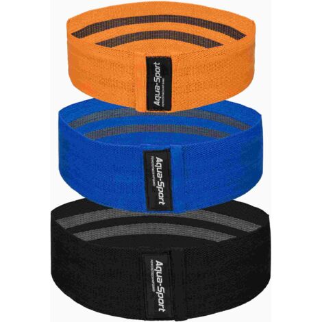 Set di fasce elastiche per fianchi Aqua Sport Powerstrech, nero, blu e arancione AS678