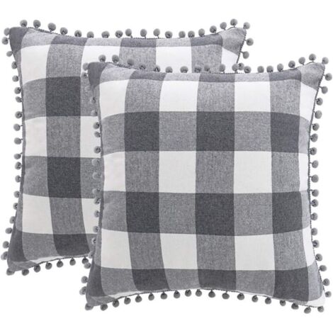 Set di federe a quadri (2 pezzi), federa decorativa con nappe, 45 x 45 cm, con nappe