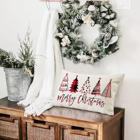 Set di federe per cuscino natalizio (30 x 50 cm) Set da 2 pezzi con motivo Babbo Natale e renne Federa decorativa in cotone e lino Dimensioni: 30 x 50 cm