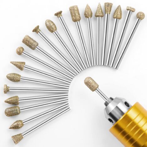 Set di frese diamantate per intaglio, 20 accessori per utensili rotanti con gambo da 1/8" per intaglio, molatura, lucidatura, incisione di pietra, ceramica e vetro.