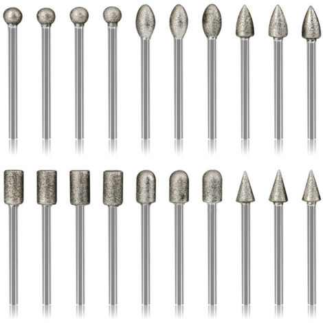 Set di frese diamantate per intaglio, 20 pezzi, kit di lucidatura, accessori per utensili rotanti, gambo da 3 mm per incisione, sabbia fine da 150 libbre