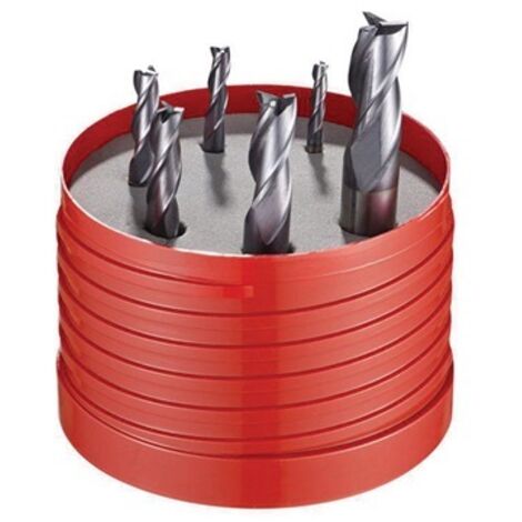 Set di frese per albero Nr.933 D.3/4/5/6/8/10mm Z.3 VHM TiAlN 6 pezzi in scatola rotonda