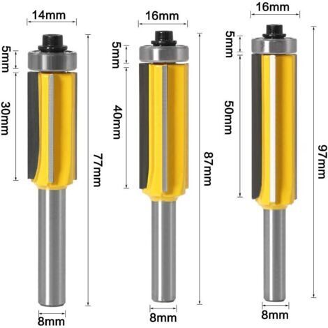 Set di frese per legno con gambo da 8 mm e 4 lame, set di 3 frese per finitura con motivo a filo e gambo per rifilatura