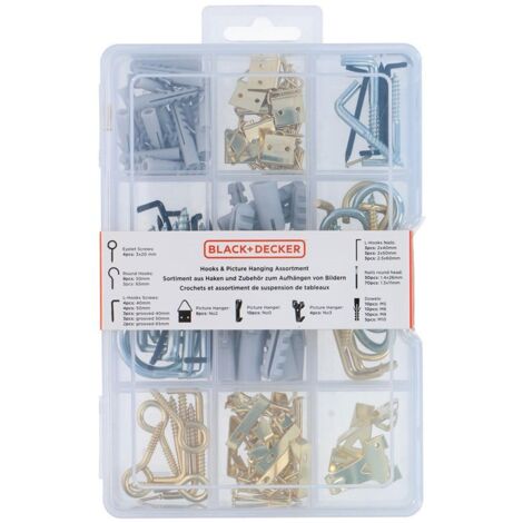 Set di ganci, bulloni ad occhio e appendiabiti Black & Decker 198 Pezzi