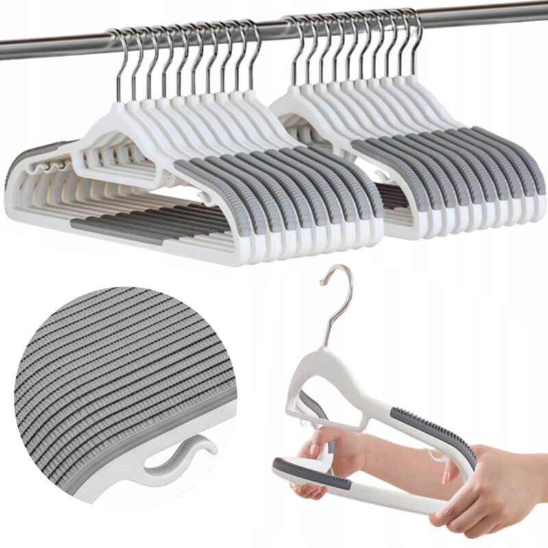 Set di grucce con rivestimento antiscivolo SOFTY, 20 pezzi, bianco e grigio