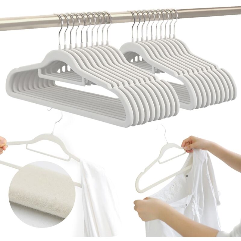 Set di grucce in velluto MAGIC VELVET, 20 pezzi, bianco