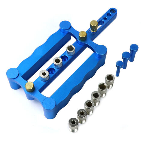 Set di guide per trapano autocentranti regolabili Vtizikl con bussole da 6 mm, 8 mm e 10 mm per lavorazione del legno, carpenteria (blu)