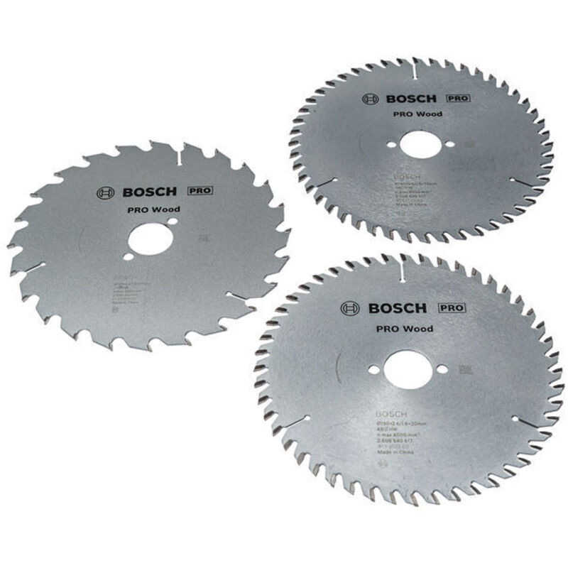 Set di lame per sega circolare Bosch PRO Wood, confezione da 3, 190 x 30 mm