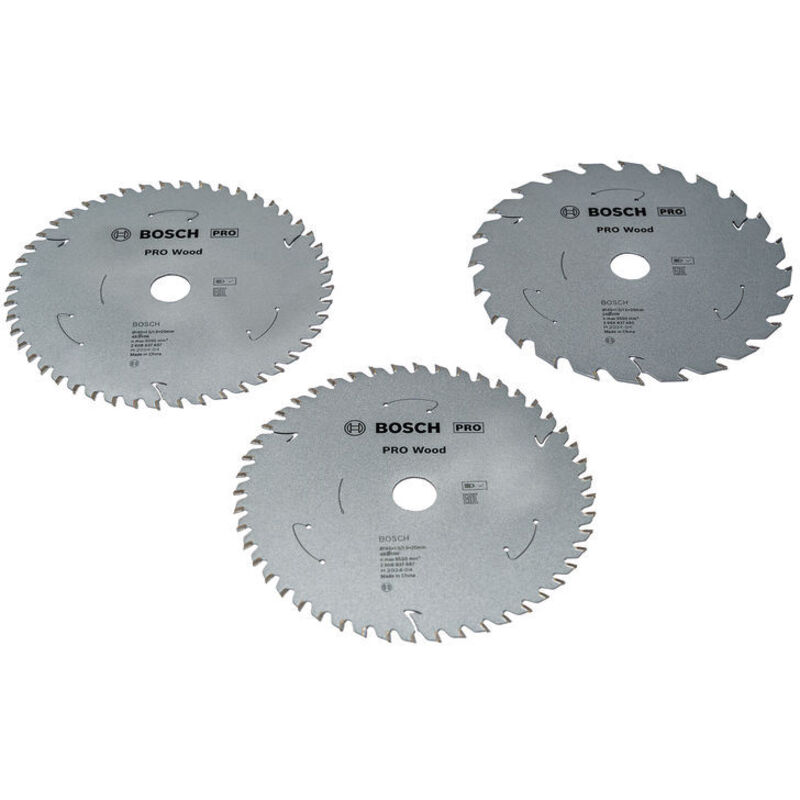 Set di lame per sega circolare Bosch PRO Wood per batteria ricaricabile, confezione da 3, 165 x 20 mm