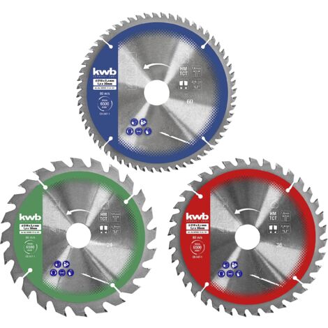 set di lame per seghe circolari kwb 210 x 30/20 / 16 mm per seghe circolari manuali o da banco, per pannelli e materiali da costruzione in legno incl. anelli di riduzione a 16 e 20 mm