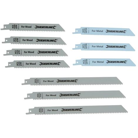 SILVERLINE Set di lame per seghe reciproche per legno e metallo, 10 p.zi HCS - 240 e 150 mm