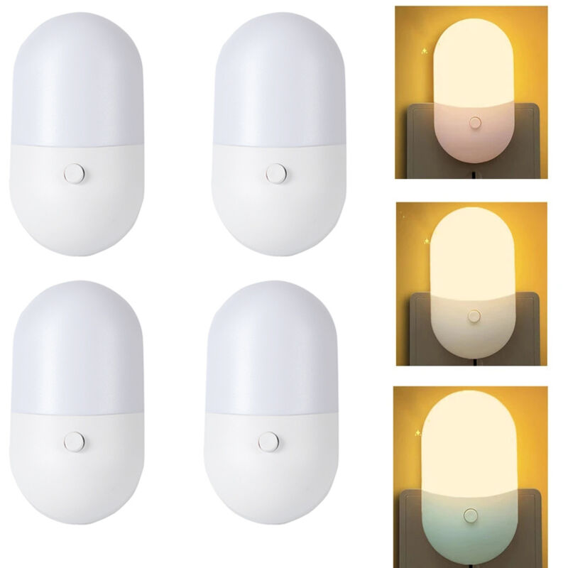 Set di luci notturne a risparmio energetico Phlanp da 4 pezzi con spina a LED, lampada con presa, illuminazione interna per camera da letto,