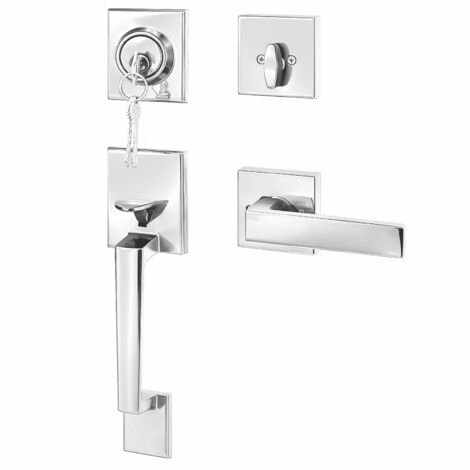 Set di maniglie per bagno e WC  Pannello porta, finitura maniglia, ferramenta e rosetta moderni e di alta qualità per porte interne  Colore argento