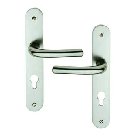 Set di maniglie per porte, su piastra cilindrica, alluminio argento