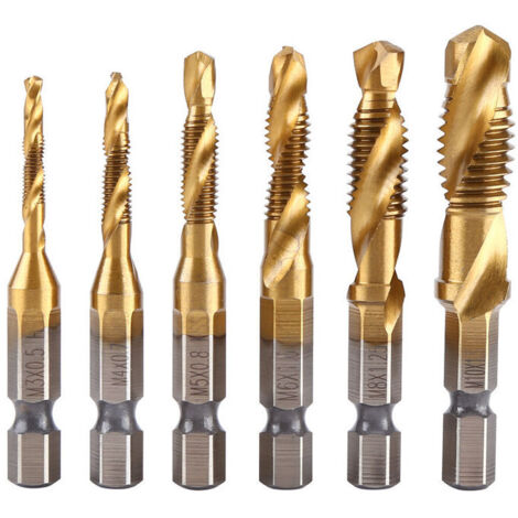 Set di maschi CHOYCLIT per utensili per maschiatura, 6 pezzi M3-M10 HSS rivestiti in titanio, set di punte per trapano con gambo esagonale da 1/4"