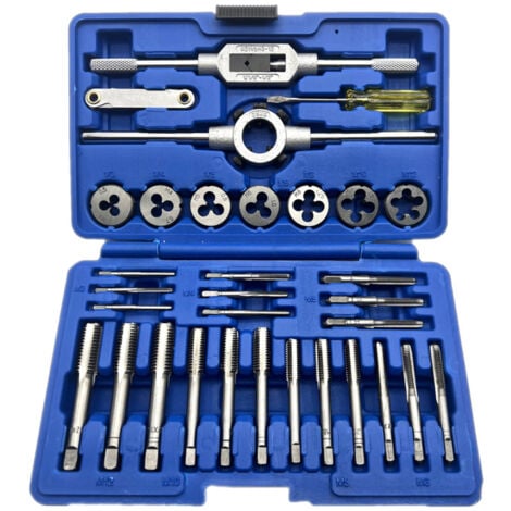 DECDEAL Set di maschi e filiere HSS da 32 pezzi Set di chiavi metriche M3-M12 Set di punte per filettatura manuale in carburo di tungsteno