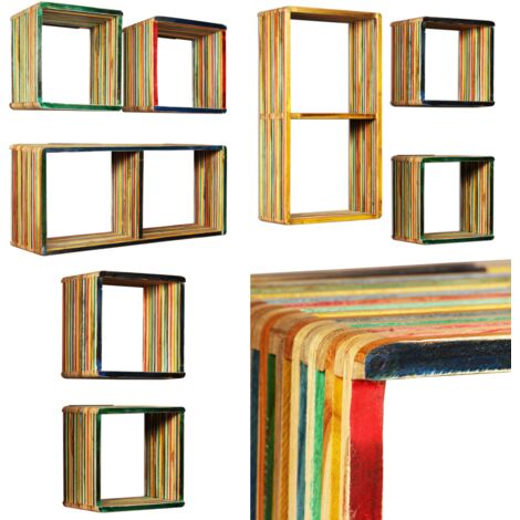 Set di Mensole 3 pz in Massello di Teak di Recupero Multicolore - Scaffali da parete - Mensole multicolore