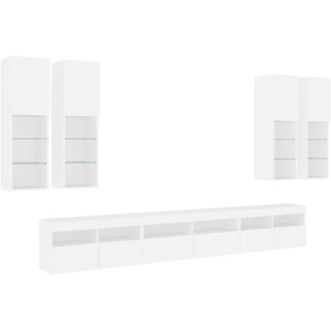 Set di mobili credenza TV soggiorno camera da letto parete soggiorno x 7 pezzi con luci LED bianco 020025357