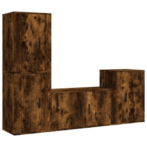 Set di mobili credenza TV soggiorno camera da letto soggiorno 4 pezzi rovere affumicato legno ingegnerizzato marrone 020024798