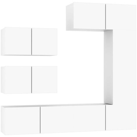 Set di mobili credenza TV soggiorno camera da letto soggiorno 6 pezzi legno ingegnerizzato bianco 020025015