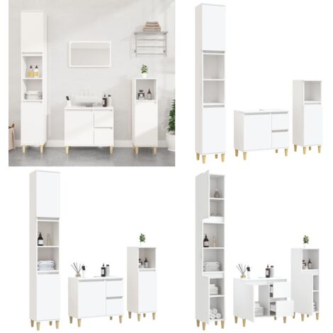 Set di Mobili da Bagno 3 pz Bianco in Legno Multistrato - Mobili da bagno - Armadietto autoportante
