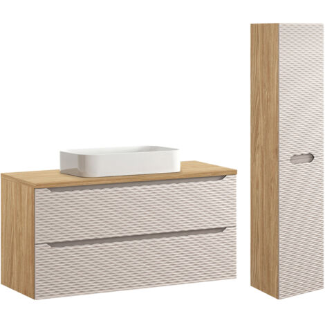 Set di mobili da bagno con lavabo Elora beige e marrone 120cm