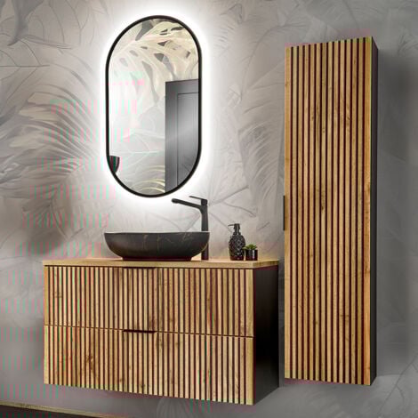 PETITS-MEUBLES Set di mobili da bagno con lavabo Gaia marrone e nero 100cm