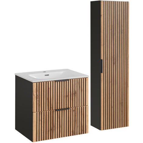 Set di mobili da bagno con lavabo Gaia marrone e nero 60cm