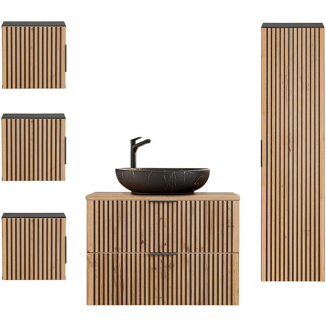 Set di mobili da bagno con lavabo Gaia marrone e nero 80cm