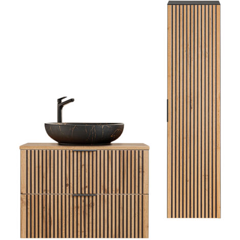 Set di mobili da bagno con lavabo Gaia marrone e nero 80cm