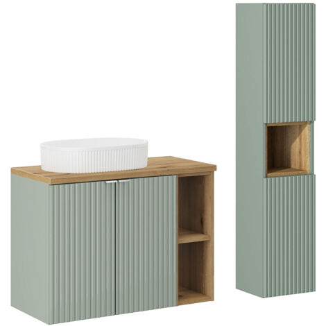 Set di mobili da bagno con lavabo Jade verde e marrone 80cm