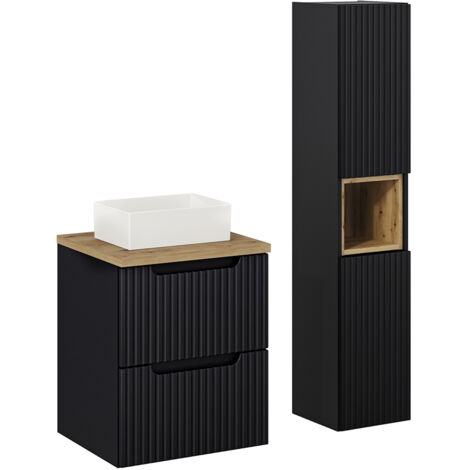 Set di mobili da bagno con lavabo Riva nero e marrone 50cm