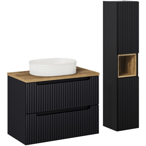 Set di mobili da bagno con lavabo Riva nero e marrone 80cm