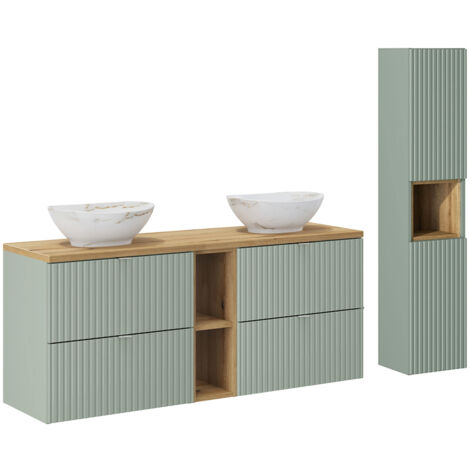 Set di mobili da bagno doppio lavabo Jade verde e marrone 140cm