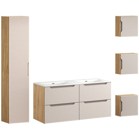 Set di mobili da bagno doppio lavabo Mallory beige e marrone 120cm