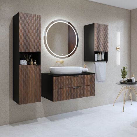 Set di mobili da bagno doppio lavabo Nevia marrone e nero