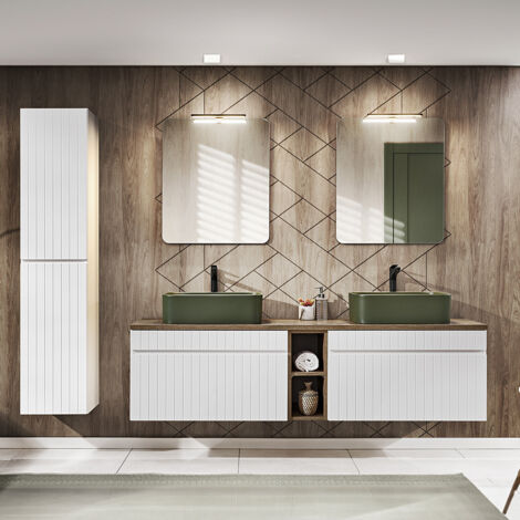 Set di mobili da bagno doppio lavabo Zelie bianco 180cm